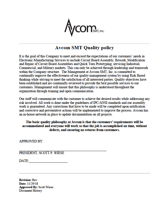 Avcom Quality Policy image